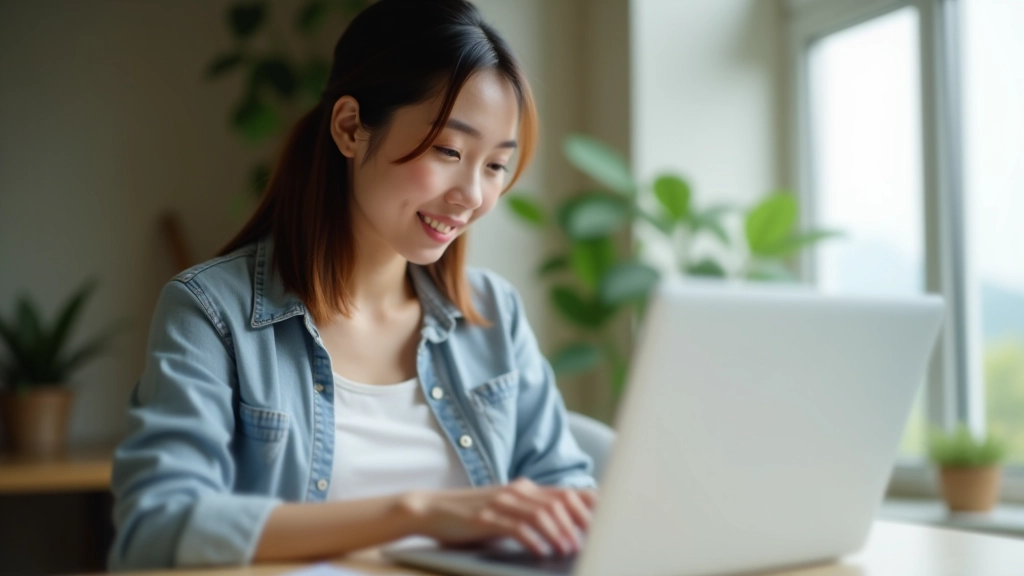 Woman at laptop checking bank balance and savings account with focused expression in home office